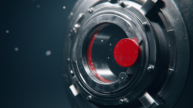 airlock. Circular spaceship airlock door with red sealing valve and window. product launch decks, UI/UX mockups, designed for product launches and innovation pitches, used by operations managers.