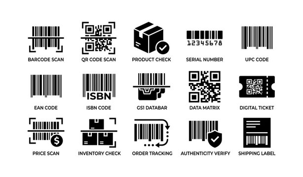Barcode and qr code icons showing product labels and codes