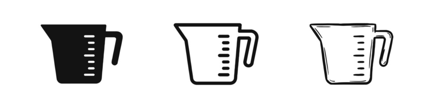 Measuring cup icons, kitchen measurement tool symbols for cooking and baking