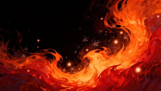 Abstract fiery wave with glowing particles