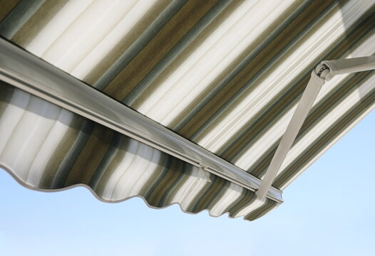 Close up outdoor automatic sliding canopy retractable roof system, patio awning for sunshade