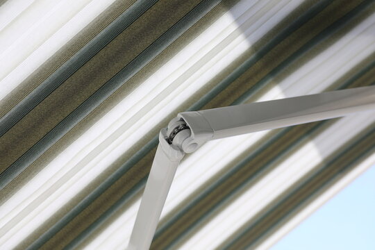 Close up outdoor automatic sliding canopy retractable roof system, patio awning for sunshade