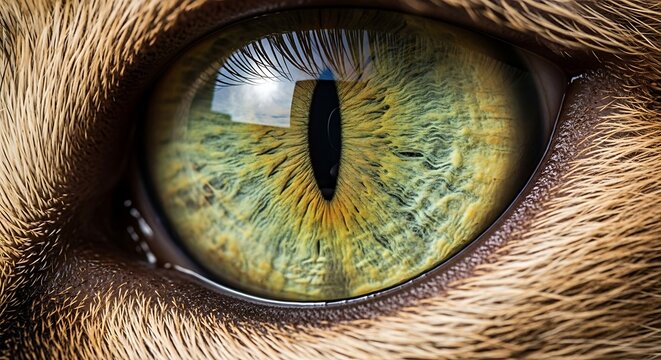 Close-up of a cats eye looking.