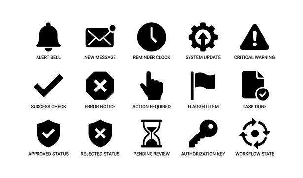 Status and notification icons showing alerts and workflow states