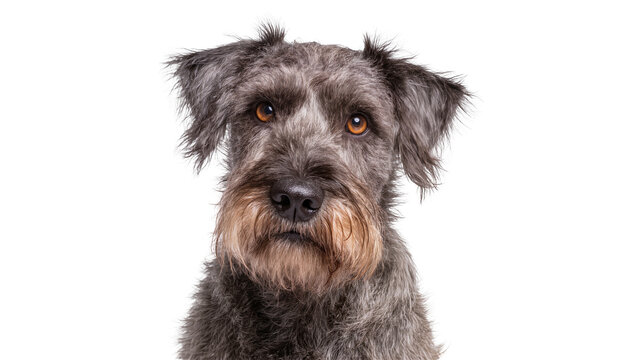 Grey Wirehaired Terrier Dog Portrait with Amber Eyes and Brown Beard