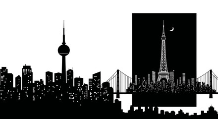 Fototapeta premium Modern Cityscape Panorama with Iconic Skyscrapers and Towers