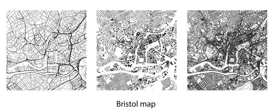 Bristol City Map Vector Illustration with Detailed Urban Street Plan, Building Footprints, and Road Network for Graphic Design and Cartography
