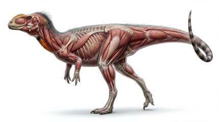 Fototapeta premium Zupaysaurus rougieri muscular anatomical view, detailed paleoart reconstruction showing musculature and body structure, isolated on white background, studio lighting