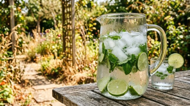 Refreshing Mint Lime Drink in Garden