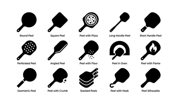 Pizza peel icons showing varieties of peels and tools