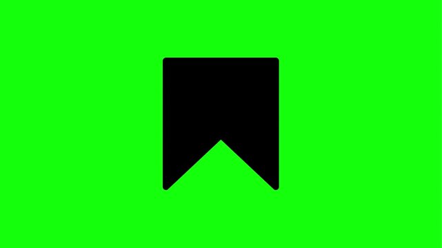Animated bookmark icon in black and red on a green screen background, motion graphics.