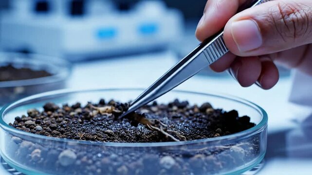 Scientist Examines Plant Roots in Laboratory Setting
