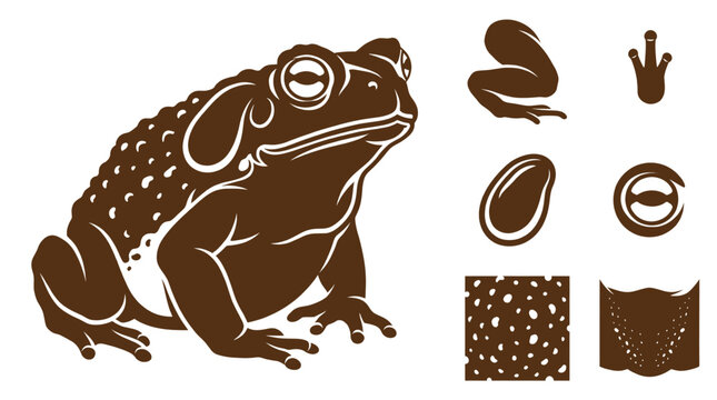 Brown Common Toad Vector Graphic Featuring Warty Skin Texture And Detailed Anatomical Icons For Leg Webbed Feet Eye And Gland Details