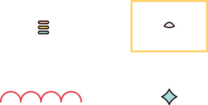 Minimalist set of colorful icons including stacked macarons croissant in yellow frame and star illustration