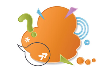 Orange thought bubble icon with trailing small circles for communication, brainstorming and UI design elements. © EvgeniiasArt