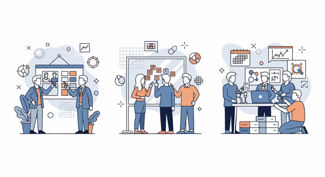 Design thinking workshop team work business strategy creative collaboration project plan process brainstorm startup meeting idea development