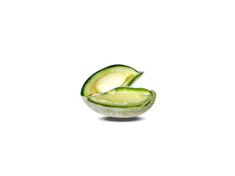almond or Prunus amygdalus green fruits isolated on a white background