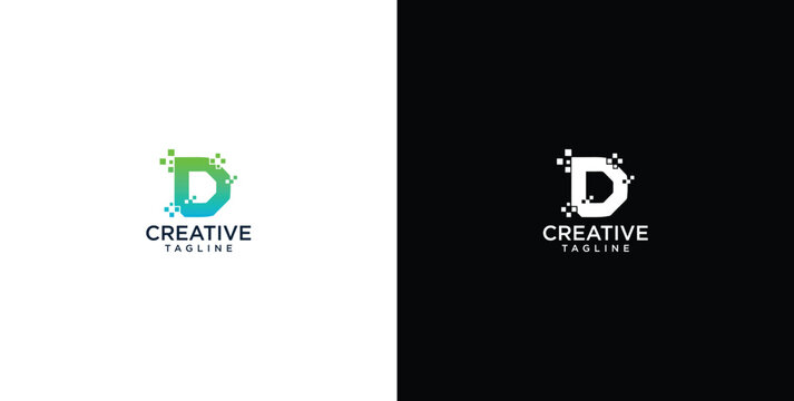 Modern letter D logo design featuring a dynamic pixelated glitch effect, ideal for technology, digital innovation, or creative branding initiatives