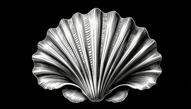 detailed shell sketch with white background on a black background