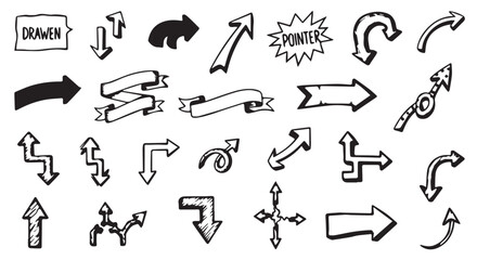 Elegant arrows set for business plan, presentation and education. Sign, Symbol, Hand drawn arrow paint brush design. grunge texture paint brush design. © wellness