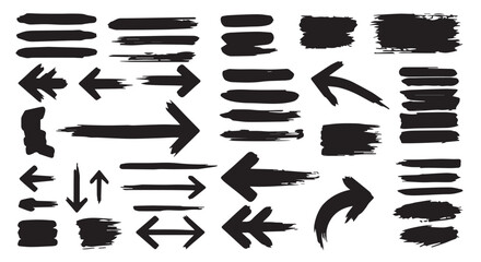 Elegant arrows set for business plan, presentation and education. Sign, Symbol, Hand drawn arrow paint brush design. grunge texture paint brush design. © wellness