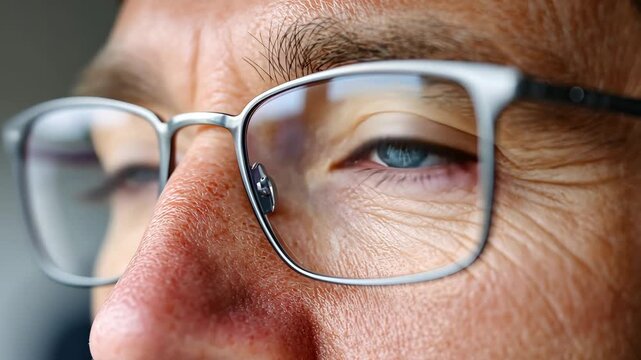 Eye detail and reflection series depicting focus, vision, and expression through glasses