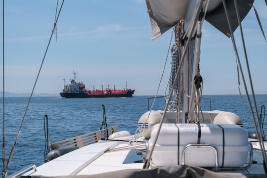 Sailing in the Agean sea and towards the Peloponnese whilst passing cargo tankers.