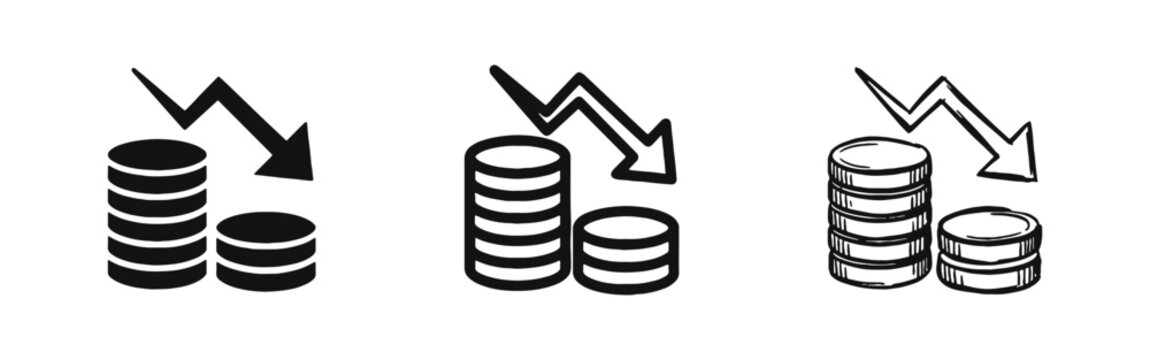 Decreasing Money Icons - Financial Crisis, Loss, Recession, Falling Profit