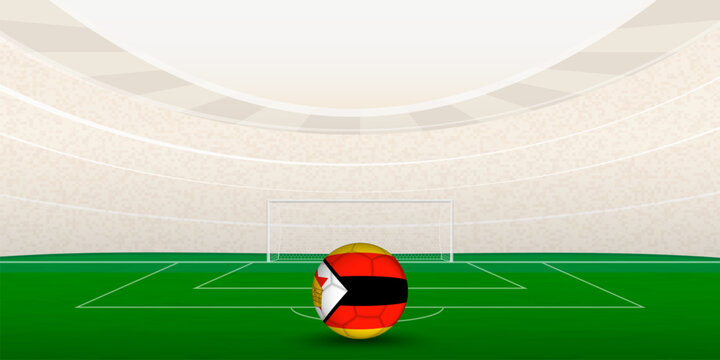 Zimbabwean Football Stadium with National Flag Soccer Ball. 