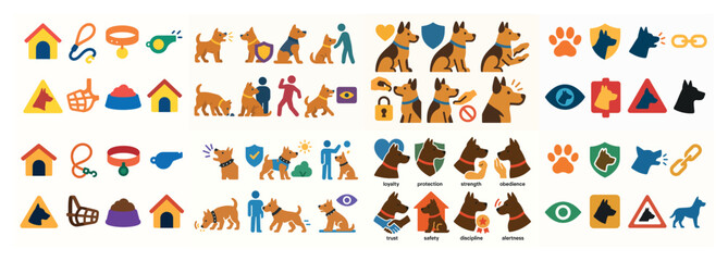 Obraz premium Pet icons with dog paw collar colorful