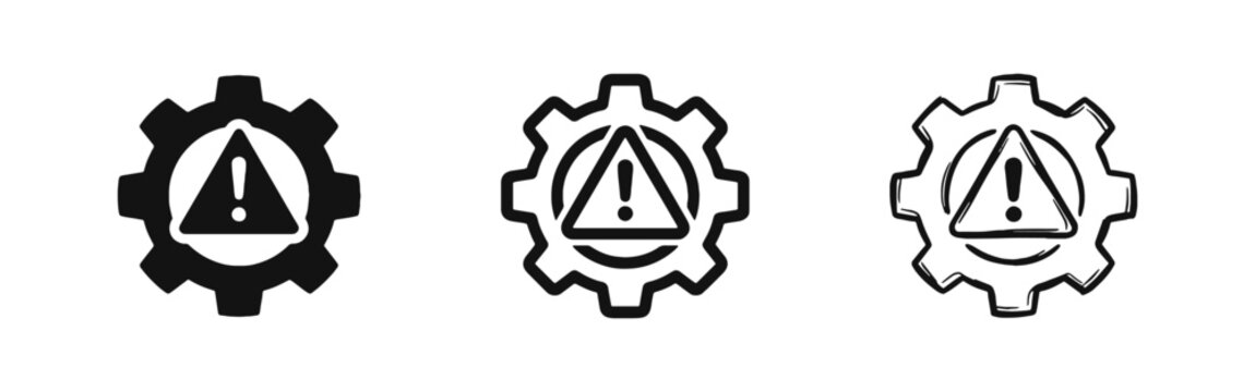 Gear with Warning Symbol Icon Set - System Error, Maintenance, Alert