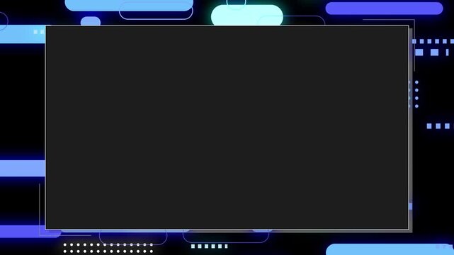 ブルーのネオンカラーのパステル幾何デザインのフレーム付きループ背景 / Neon-blue pastel geometric framed loop background