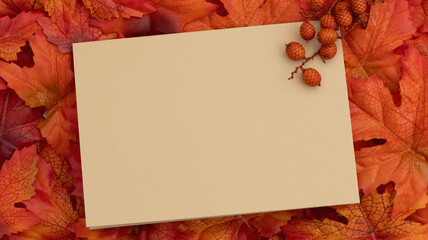 Blank greeting card with fall leaves for autumn season themes © Karen Roach