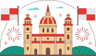 Malta republic day tan church with red accents and flags © Stock Design