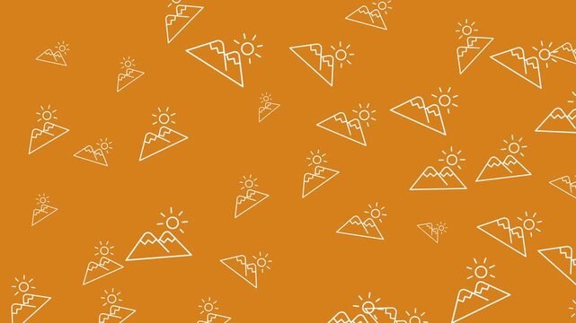 Mountain and sun icons in a seamless pattern. Ideal for naturethemed designs, outdoor products, wallpapers, and travel brochures.