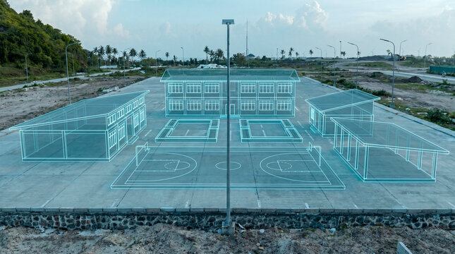 Adaptive education campus masterplan projected across emerging community district