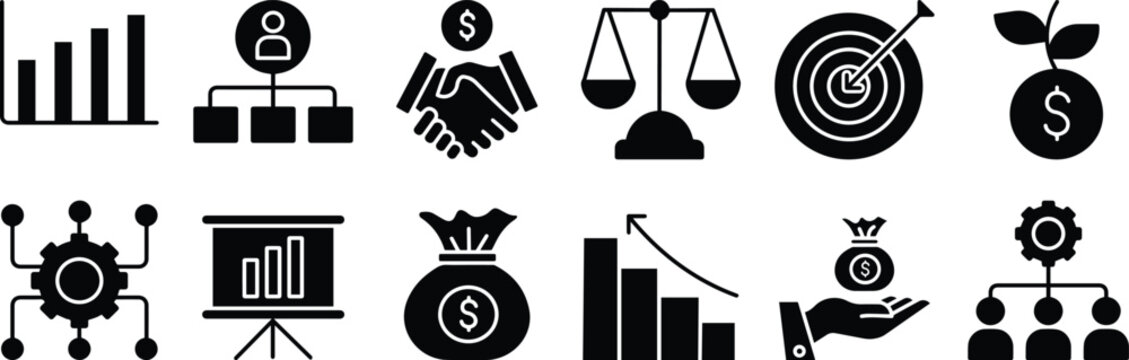 Business strategy set of web icons.analysis, statistics icon. Simple color fill vector. illustration 