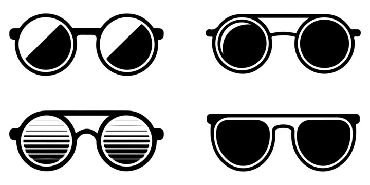 Set of retro sunglasses silhouettes and summer eyewear icons collection isolated on light background with round aviator and stylish sun glasses vector style design