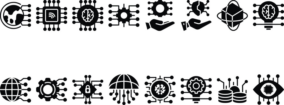 Information technology icons set.computing and networK solid Icons.Artificial,Intelligence,innovation,vector icons collection  illustration.