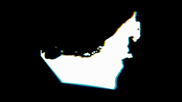 United Arab Emirates UAE white and chromatic abstract map pop animation black background