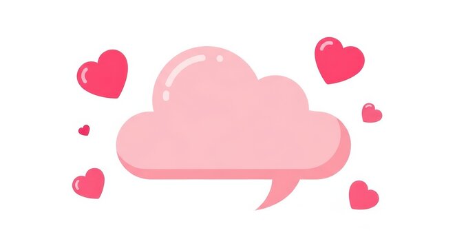 Pink speech bubble with floating hearts