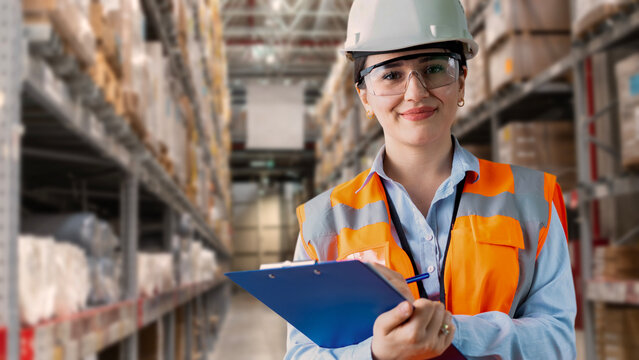 businesswoman  working logistics at warehouse 