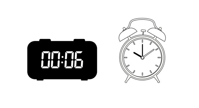 digital and analog clock icons alarm clock time display