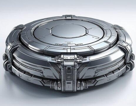 round podium gray metallic isolated on white background futuristic mecha pedestal generative ai