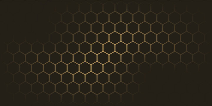 Hexagon technology black and gold colored honeycomb abstract background. Eps10