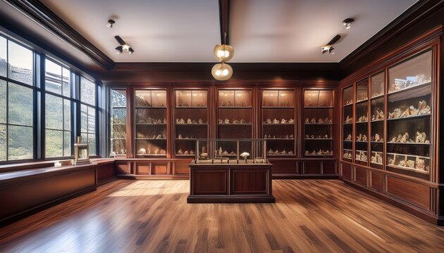 trophy room with glass cases and wooden floor