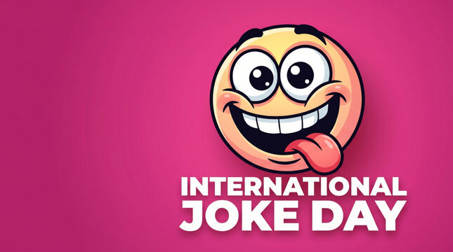 Funny International Joke Day smiling emoji banner with playful comic expression for cheerful humor celebration branding