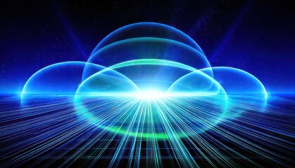 Fototapeta premium Abstract futuristic technology background with glowing spheres and light rays.