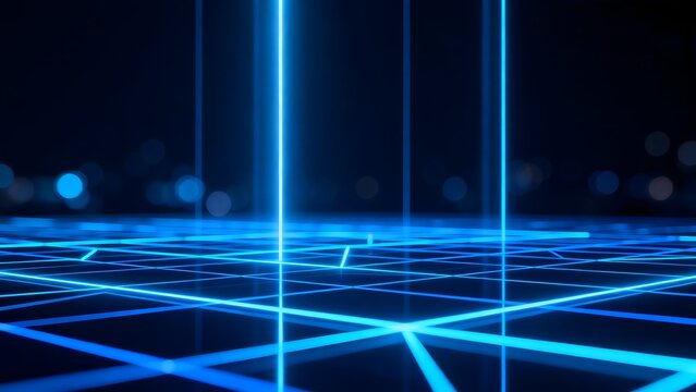 Glowing digital grid and light columns