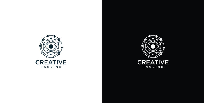 Abstract geometric logo design with technological and scientific inspiration, representing innovation and connectivity in a modern minimalist style